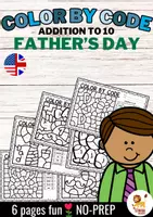 Aperçu - Feuilles d'exercices - Color by Code - Addition to 10 (Father's Day) | Fête des pères Additions Mathématiques Anglais - Page de couverture