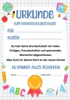 Vorschau - Anderer Materialtyp - Urkunde Grundschulabschluss – Abschied 4. Klasse. Abschiedsgeschenk 4. Klasse Urkunde für Kinder zum Ende der Grundschule - Seite 1