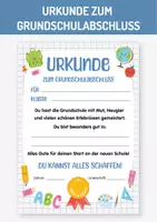 Vorschau - Anderer Materialtyp - Abschieds-Urkunde zum Grundschulabschluss Urkunde Grundschulabschluss – Abschied 4. Klasse. Abschiedsgeschenk. Urkunde für Kinder zum Ende der Grundschule. Auszeichnung für Kinder. - Deckblatt