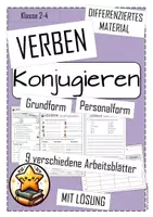 Vorschau - Arbeitsblätter - Verben konjugieren beugen Grundform Personalform (Wortarten) - Deckblatt