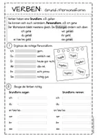 Vorschau - Arbeitsblätter - Verben konjugieren beugen Grundform Personalform (Wortarten) - Seite 1