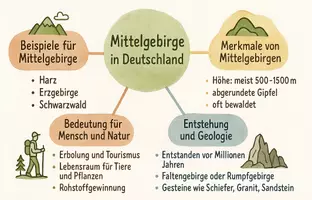Vorschau - Arbeitsblätter - Lernposter + AB mit Fragen zum Thema "Mittelgebirge in Deutschland" + Lösungsblatt + Mindmap + Infografik - Seite 3