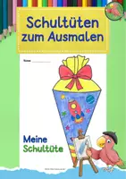 Vorschau - Arbeitsblätter - Kunst Klasse 1, Meine Schultüte ausmalen, Grundschule - Deckblatt