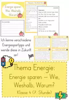 Vorschau - Unterrichtsreihen - Einheit Energie: Energie sparen (6. Stunde) Klasse 3/4 - Deckblatt
