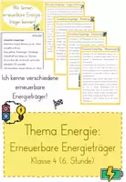 Vorschau - Unterrichtsreihen - Einheit Energie: Erneuerbare Energieträger (5. Stunde) Klasse 3/4 - Deckblatt