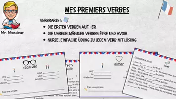 Vorschau - Arbeitsblätter - Mes premiers verbes - Verbkartei (Verben auf -er, être und avoir) inkl. Übungen mit Lösungen - Deckblatt