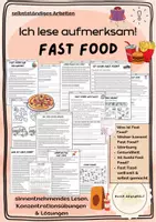 Vorschau - Arbeitsblätter - Ich lese aufmerksam: Fast Food (Übungen zum sinnentnehmenden Lesen und zur Konzentration) - Deckblatt