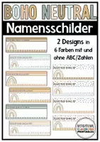 Vorschau - Mal- und Bastelvorlagen - Namensschilder Boho Neutral | Klassenzimmer Deko | Namenskärtchen - Deckblatt