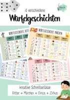 Vorschau - Spiele - Würfelgeschichten / Schreibanlass: Ritter + Märchen + Dinos + Zirkus - Deckblatt