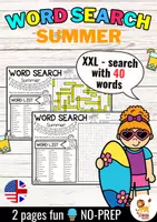Vista previa - Hojas de trabajo - XXL Word Search Puzzle (Summer) | Seasons Verano Estaciones Inglés - Portada