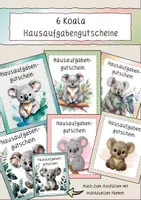 Vorschau - Bildkarten - 6 Hausaufgabengutscheine "Koala" - Deckblatt