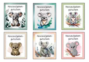 Vorschau - Bildkarten - 6 Hausaufgabengutscheine "Koala" - Seite 1