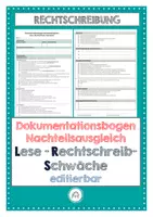 Vorschau - Fördermaterial/Inklusion - Lese- Rechtschreibschwäche. LRS Dokumentationsbogen Nachteilsausgleich editierbar - Deckblatt