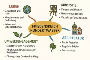 Vorschau - Arbeitsblätter - Lernposter + AB mit Fragen zum Thema "Friedensreich Hundertwasser" + Lösungsblatt + Mindmap + Infografik - Seite 3