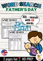 Aperçu - Feuilles d'exercices - XXL Word Search Puzzle (Father's Day) | Fête des pères Anglais - Page de couverture