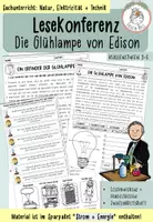 Vorschau - Arbeitsblätter - Lesekonferenz I "Die Glühlampe von Edison" I Kl 3 -5 - Deckblatt