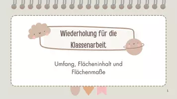 Vorschau - Arbeitsblätter - Umfang, Flächeninhalt und Flächenmaße Präsentation - Deckblatt