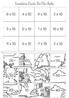 Vorschau - Arbeitsblätter - Einmaleins Rechenpuzzle | 10er-Reihe | Ausmalbild Sommer Edition - Seite 2