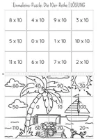 Vorschau - Arbeitsblätter - Einmaleins Rechenpuzzle | 10er-Reihe | Ausmalbild Sommer Edition - Seite 3