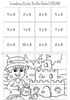 Vorschau - Arbeitsblätter - Einmaleins Rechenpuzzle | 8er-Reihe | Ausmalbild Sommer Edition - Seite 3