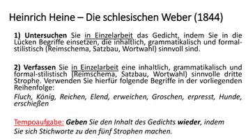 Vorschau - Stundenentwürfe - Die schlesischen Weber - Erschließung (UB, 10. Kl./EF, Note sehr gut) - Seite 1