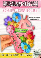 Vorschau - Mal- und Bastelvorlagen - VATERTAG Kunstprojekt: Neutrale kreative Herz-Karte zum Aufklappen! (Muttertag oder Vatertag Bastelvorlage) - Deckblatt