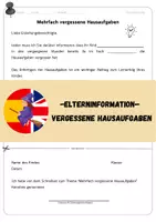 Vorschau - Anderer Materialtyp - Elterninformation - Vergessene Hausaufgaben - Deckblatt