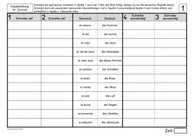 Vorschau - Arbeitsblätter - Vokabelübung - Vocabulario de verano (A1-A2 Spanisch) - Seite 1