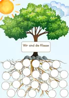 Vorschau - Mal- und Bastelvorlagen - Türdeko Klasse: Baum mit Wurzeln - Deckblatt