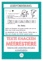 Vorschau - Arbeitsblätter - Texte knacken: Meerestiere. Lesen und Schlüsselwörter markieren. Leseverständnis - Deckblatt