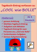 Vorschau - Arbeitsblätter - Cool wie Bolle: Tagebuch-Eintrag erstellen (AB Tagebucheitrag mit Merkbox+Kontrollbogen) Klasse 5 - Deckblatt