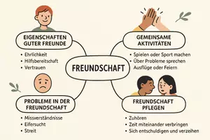 Vorschau - Arbeitsblätter - AB mit Fragen zum Thema "Freundschaft" + Lösungsblatt + Mindmap + Infografik - Seite 1