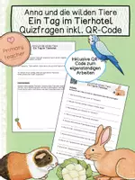 Vorschau - Arbeitsblätter - Anna und die wilden Tiere - Ein Tag im Tierhotel - Quizfragen inkl. QR-Code - Deckblatt