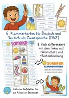 Vorschau - Stationenlernen - Sommer Klammerkarten Deutsch Wortschatz und Rechtschreibung üben DAZ - Seite 1