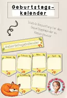Vorschau - Poster - Geburtstagskalender Grundschule | Klassentier Fuchs / Fuchsklasse - Deckblatt