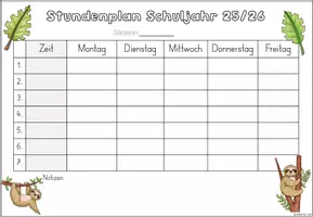Vorschau - Poster - Stundenplan Grundschule | Klassentier Faultier / Faultierklasse - Seite 3