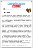 Aperçu - Feuilles d'exercices - Compréhension écrite – Autisme + corrigés - Page 1