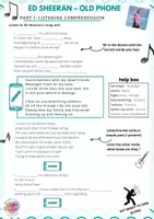Aperçu - Feuilles d'exercices - Ed sheeran - old phone song worksheet + answer keys - Page de couverture
