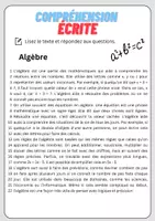 Aperçu - Feuilles d'exercices - Compréhension écrite – Algèbre + corrigés - Page 1