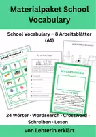 Vorschau - Arbeitsblätter - School Vocabulary – 8 Arbeitsblätter für Anfänger (A1) - Deckblatt