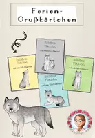 Vorschau - Mal- und Bastelvorlagen - Feriengruß Sommerferien Grundschule | Klassentier Wolf / Wolfklasse - Deckblatt