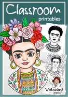 Vorschau - Mal- und Bastelvorlagen - Collage zu Frida Kahlo Haarschmuck mit Blumen Malvorlagen - Deckblatt