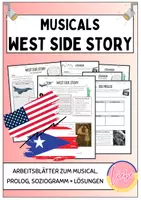 Vorschau - Arbeitsblätter - Musicals: West Side Story (Infos zum Musical, Prolog, Soziogramm + Lösungen) - Deckblatt