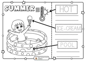 Vista previa - Hojas de trabajo - Summer: vocabulario del verano para infantil en inglés - página 1