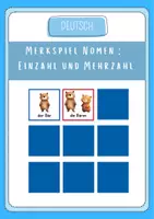 Vorschau - Spiele - Merkspiel Nomen Einzahl-Mehrzahl (2.-3.Klasse) - Deckblatt