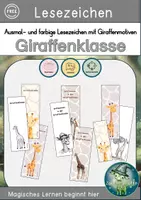 Vorschau - Mal- und Bastelvorlagen - Gratis Giraffen Lesezeichen zum Ausmalen und in Farbe - Deckblatt