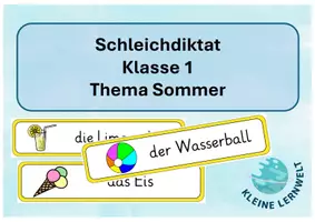 Vorschau - Aufgabenkarten - Schleich- /Laufdiktat zum Thema Sommer - Klasse 1 - Deckblatt