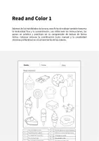Vista previa - Hojas de trabajo - Sweets / Dulces: Read and Color 1 (Hoja de trabajo de inglés) - página 1