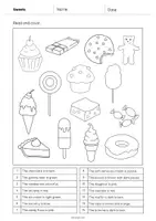 Vista previa - Hojas de trabajo - Sweets / Dulces: Read and Color 1 (Hoja de trabajo de inglés) - página 2