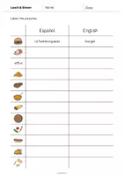 Vista previa - Hojas de trabajo - Lunch & Dinner / Almuerzo y cena: Vocabulary Worksheet 3 (Hoja de trabajo de inglés) - página 2